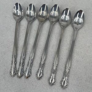 Cambridge Stainless Iced Tea Spoons Set of 6 Simplicity Floral Scroll 7.5 Inch